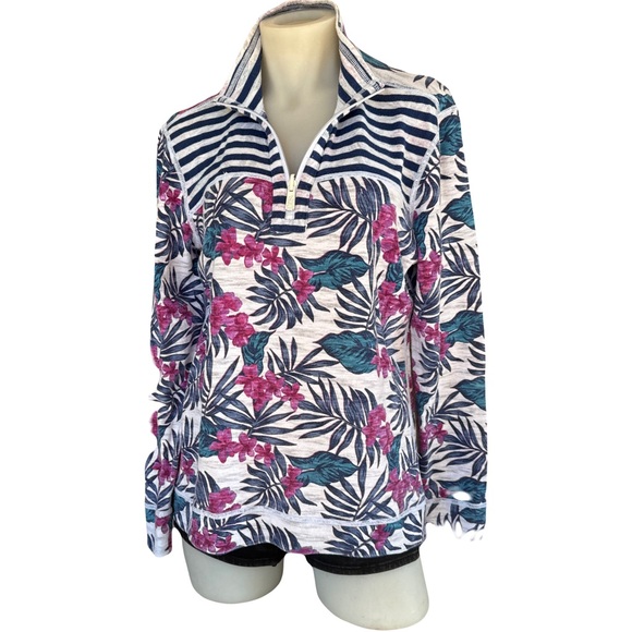 Tommy Bahama Tropical Print LS Top M - Picture 2 of 4